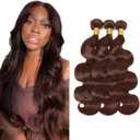 26 28 30 Inch Chocolate Brown Body Wave Human Hair Bundles #4 Body Wave Bundles Unprocessed Brazilian Mixed Length Brown Bundle Hair Extensions 50 Gram Per Bundle