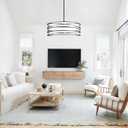19.7" Black Pendant Light, 5-Lights Modern Drum Chandeliers for Dining Room Adjustable Pendant Hanging Lighting with White Fabric Shade for Kitchen Island Living Room Entryway Bedroom