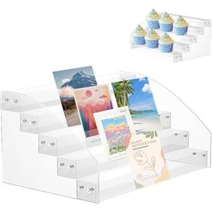 yuuzue 5 Tier Greeting Card Display Rack, Clear Acrylic Sticker Display Stand for Vendors Retail Display Photo Stand for Counter Tabletop Display Supplies