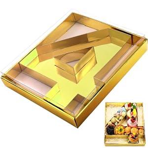SiliFine 12" Charcuterie Number Shaped Mache with Clear Lid Fillable Sweets Serving Trays Paper Mache Cupcake Candy Box for 2025 Graduation Party Graduation Celebration(Gold, Number 4)