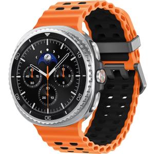 Marine Sport Bands Compatible with Samsung Galaxy Watch 8 Band 44mm 40mm/8 Classic 46mm Men Women,Soft Silicone Breathable Waterproof No Gap Strap for Samsung Galaxy Watch 8 Bands 40 mm 44 mm Correa (24-Orange/Black)