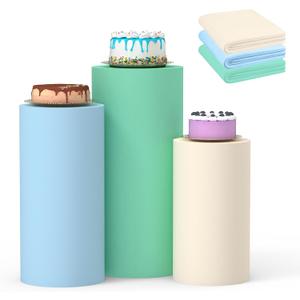 Cylinder Covers Set of 3, Cylinder Stand Covers for Parties,Round Pedestal Stand Covers for Cylinder Stands for Wedding Party Birthday Display(Cylinder Stands Not Included) (Beige Sky Blue Light Green, L+XL+XXL)