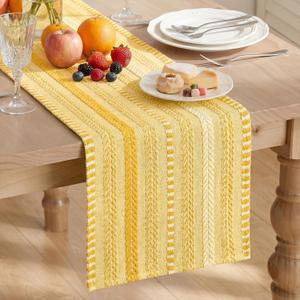 Artoid Mode Yellow Farmhouse Woven Table Runner, Seasonal Holiday Rustic Kitchen Dining Table Decoration for Home Party Decor 12x72 Inch