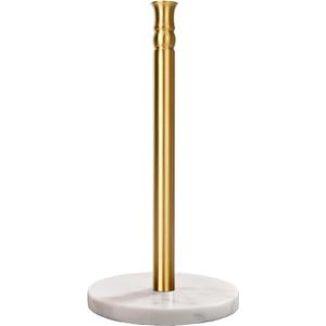 Gold Paper Towel Holder Countertop with Heavy Marble Base, Free Standing Paper Towel Holder Stand (Gold Brushed, Marble Base)