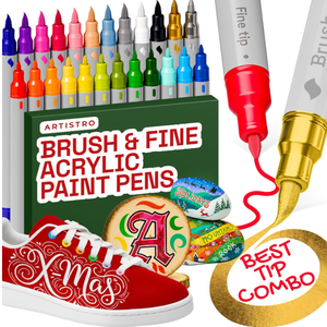 ARTISTRO 24 Acrylic Paint Markers for Rock, Fabric, Wood, Glass, Craft, Decoration  DualTip Paint Pens  Stocking Stuffers, Christmas Gift Idea for Teens, Grandkids, Kids  Art Supplies