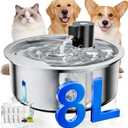 Dog Water Fountain, 8L Stainless Steel Dog Water Fountain for Large Dogs, Dog Water Bowl Dispenser, Super Quiet Pump and Replacement Filters for Cats and Dogs