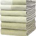 Premium Kitchen Towels (20x 28, 6 Pack) | Large Cotton Dish Towels | Flat & Terry Highly Absorbent Kitchen Linen Set with Hanging Loop | Sage