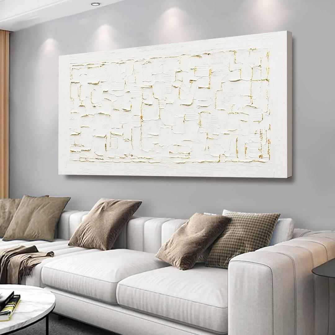 SOUGUAN Textured Wall Art Block Wall Painting Abstract Canvas Wall Pictures 24"x48" Art Posters for Office Artwork for Living Room (White)