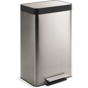 KOHLER 13-Gallon Stainless Steel Step Trash Can, Stainless Steel, Hands-Free Pedal, Quiet-Close Lid, Fingerprint-Resistant, Durable, K-20940-ST