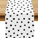 Black Polka Dot Print Table Runner Painted Dots Picnic Wedding Birthday Tea Party Decoration Modern Minimalist Home Kitchen Table Decor 72inches (13" x 72")