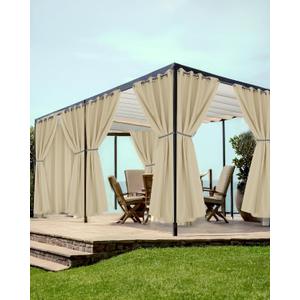 HolidayIdeas Grommet Outdoor Curtains for Patio Waterproof 8 Pcs All Weather Balcony Outside Curtains for Apartments, Gazebo, Pergolas, Porch, 54x95 Inch, Cream