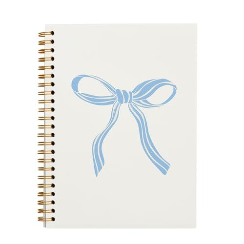 OXW Trendy Coquette Blue Bow Notebook, Preppy Aesthetic Journal Notebooks for Note Taking Work, Coquette School Supplies, College Ruled Hardcover Spiral Notebook 5.5 x 8.3