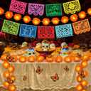 Roberly 2 Pcs Marigold Flowers for Decoration, Total 13 Ft 40 LED Marigold Flowers Lights with 1 Mexican Banner 12 Fake Butterfly for Dia De Los Muertos Decorations Indian Home Decor