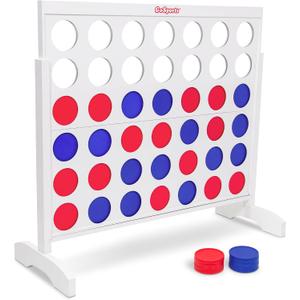 GoSports 4 Foot Giant Wooden 4-in-a-Row Connect Game Jumbo Party Size with Heavy-Duty Coins Easy Setup and Portable Design for Indoor and Outdoor Yard Game for Adults