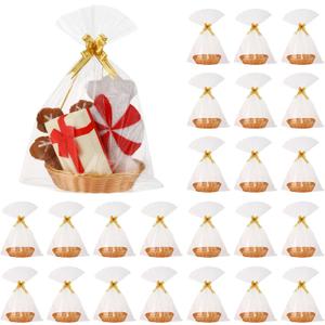 LemonRoad 24 Pack Baskets for Gifts Empty Bulk 9 x 6.5 x 2.48 Inch Empty Gift Basket Kit with Bags and Ribbons DIY Tray to Fill for Thanksgiving Wedding Bridal Shower Christmas Party