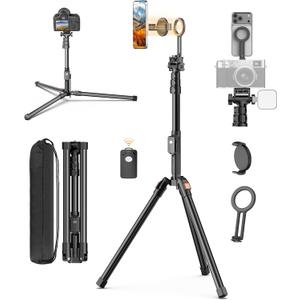 XXZU 74" Magnetic Phone Tripod with Remote & Magnetic Clip for Magsafe,Camera Tripod Stand,Tripod for Phone Camera with Cold Shoe,Compact Phone Tripod for iPhone/Android,Digital Camera Accessory Kits