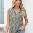Kistore Women's Summer Casual V Neck Tank Tops Cap Sleeve Loose Fit Blouses Tunic Shirts (M)
