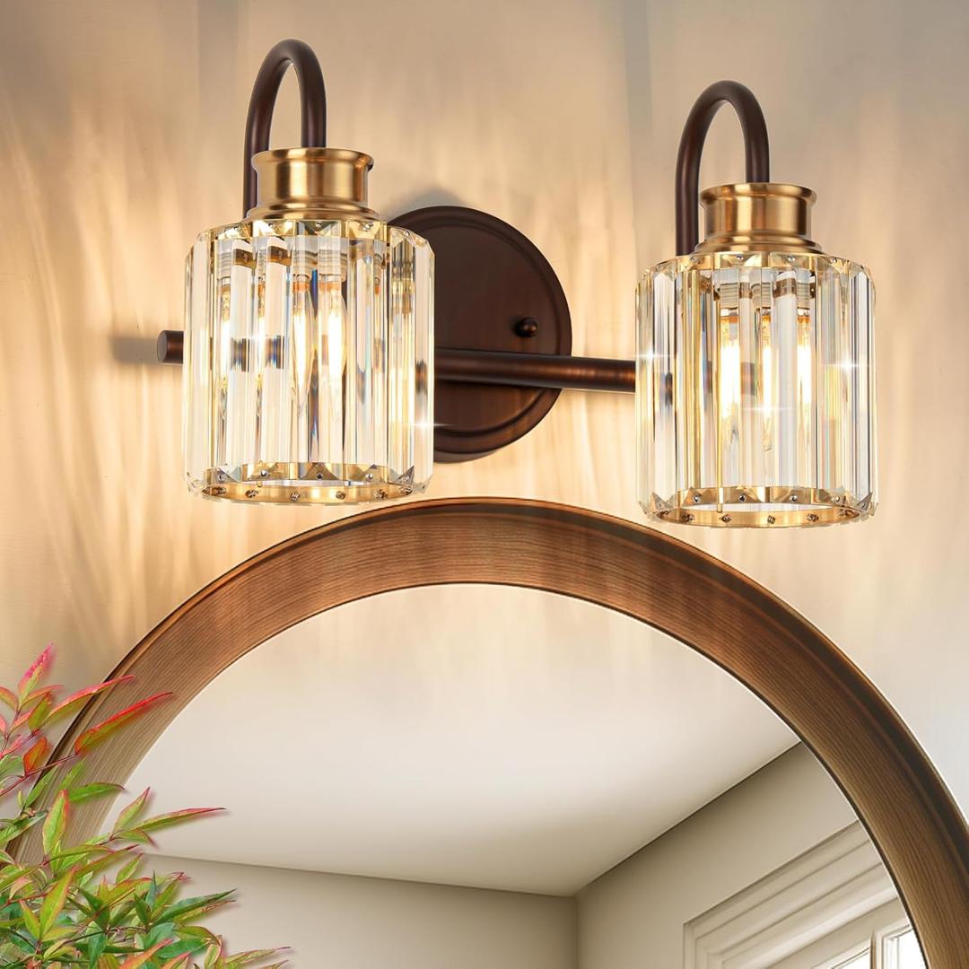 ORB Bathroom Light Fixtures with K9 Crystal Lampshade Bathroom Lighting Over Mirror Vanity Lights for Living Room,Bedroom,Restroom,Hallway 2 Lights