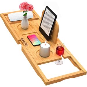 Premium Bamboo Bathtub Tray Caddy - Bath Tub Tray Table for Bathtub - Bath Caddy Tray for Bathtub, Expandable Size, Fits Most Bath Tubs (Natural(bamboo Wood Color))