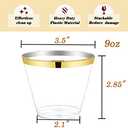 WDF 200 Pack Gold Plastic Cups - 9 Oz Elegant Clear Plastic Cups Gold Rimmed - Fancy Disposable Party Cup Wedding Cup Drinking Tumblers Cocktail Glasses for Thanksgiving