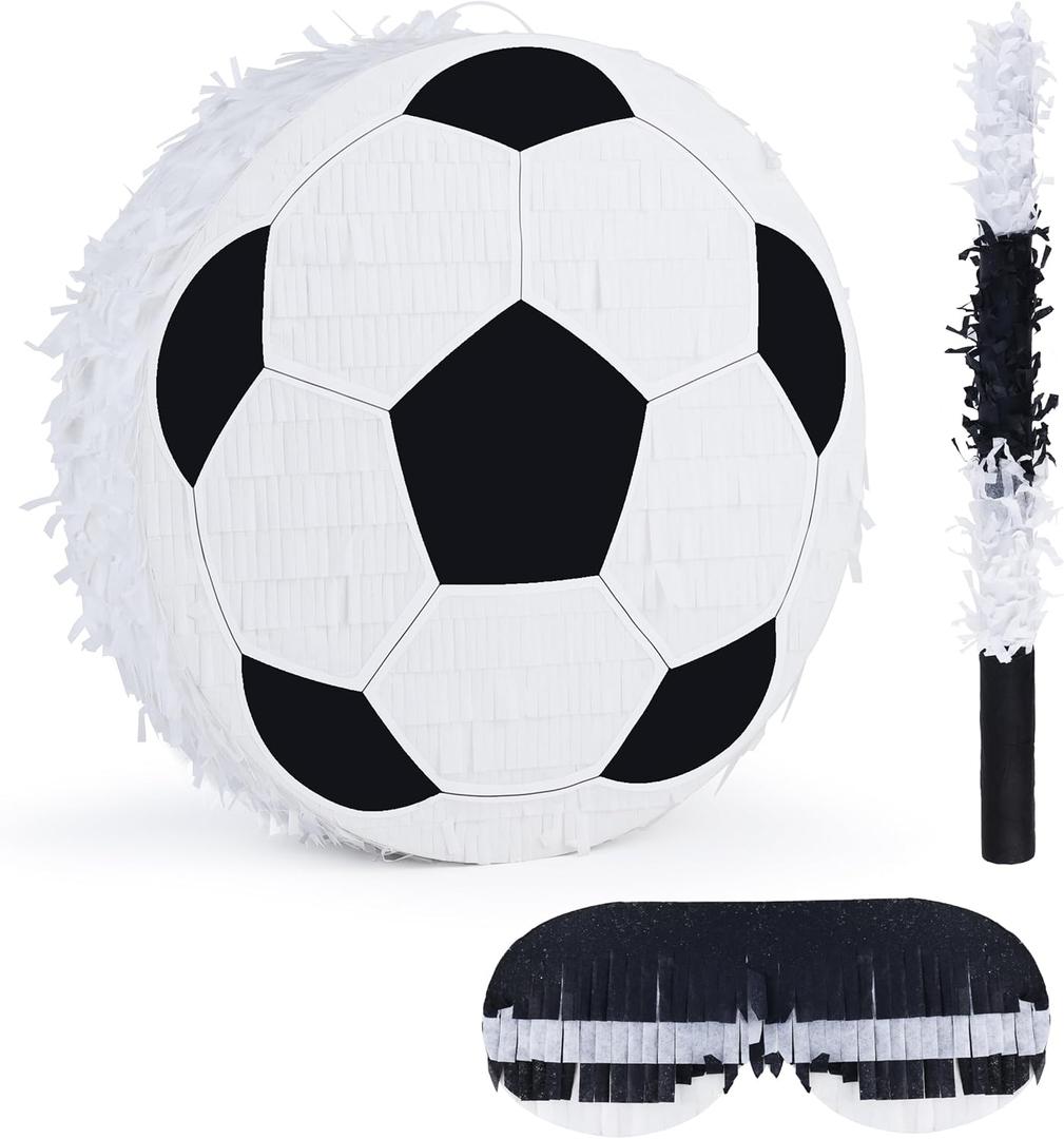 Soccer Pinata Bundle with a Blindfold and Bat (13"x13"x4"), Soccer Ball Pinata for Birthday Party Boys, Perfect for Birthday Party, Sport Theme Party, Decoration