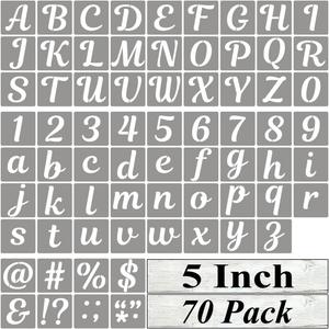 5 Inch Letter Stencils for Painting - 70 Pack Alphabet Letter and Number Stencil Templates with Signs for Painting, Reusable Cursive Alphabet Stencils for Chalkboard Wood Crafts & Wall Decor