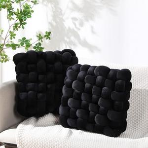 Wenqik 2 Pcs Knot Pillows Square Knotted Plush Throws Soft Accent Pillows Decoration Cushion for Couch Home Office Living Room Bedroom Bed Sofa Decor, 12'' x 13''(Black,Crystal Velvet)