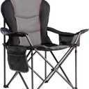 Oversized Camping Chair Heavy Duty 500LBS - Folding Outdoor Chair with Cooler Bag, Storage Pockets, Portable Collapsible Lawn Chairs for Adults (Black & Gray) (1 PCS)