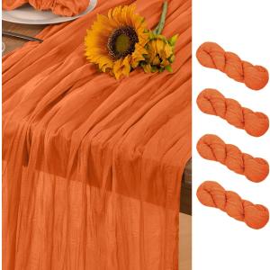 Orange Cheesecloth Table Runner 4 Pack Christmas Table Runners Boho Gauze 120 Inches Cheese Cloth Table Decor for Xmas Holiday Season Parties Weddings Bridal Baby Shower Party Decor