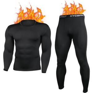 HYCOPROT Thermal Underwear for Men Fleece Lined Long Johns Mens Top Bottom Set Base Layer for Winter Cold Weather (X-Large, Black)