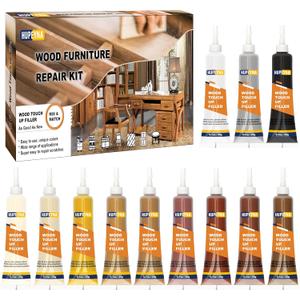 Wood Furniture Repair Kit, 12 Colors Wood Repair Kit, Wood Touch up Fillers, Repair Scratch, Cracks, Discoloration for Wooden Cabinet, Floor, Door, Table Surfaces Wood Filler Paint