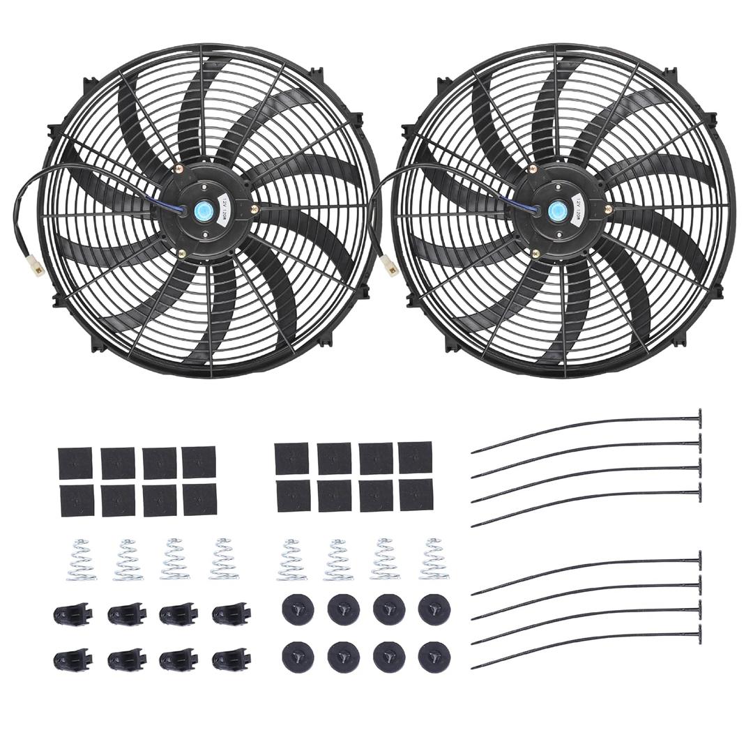 14" Electric Radiator Cooling Fan Assembly Kit, Universal High Performance 12V 90W Motor with Fan Mounting Kit - Black (2 Pack)