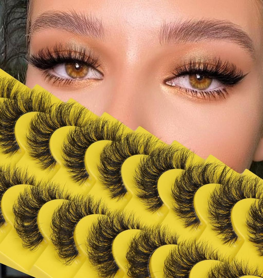 Russian Strip Lashes D Curl Fluffy Wispy False Eyelashes Natural Look Faux Mink Lashes Like Eyelash Extension Fluffy zanlufly Transparent Band Cat Eye Fake Eyelashes Pack