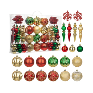 92ct Christmas Tree Decoration Set - Shatterproof Christmas Baubles with Strings for Wreath, Garland & Party Decoration, Red-Green