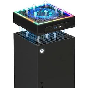 Raryars Cooling Fan for Xbox Series X with RGB and Upgraded 5 Inches Low Noise Top Fan Adjustable Speed Cooler System Extra 2 USB Port & Touch Switch