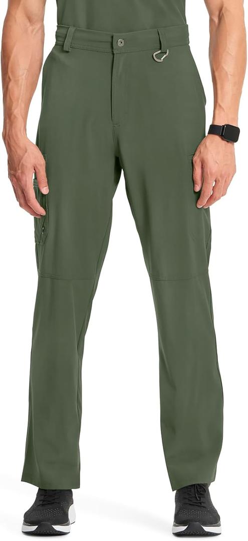 Cherokee Men's Scrub Pants Modern Fit 6 Pockets Tapered Leg with Drawstring CK200A (X-Large Tall, Olive)
