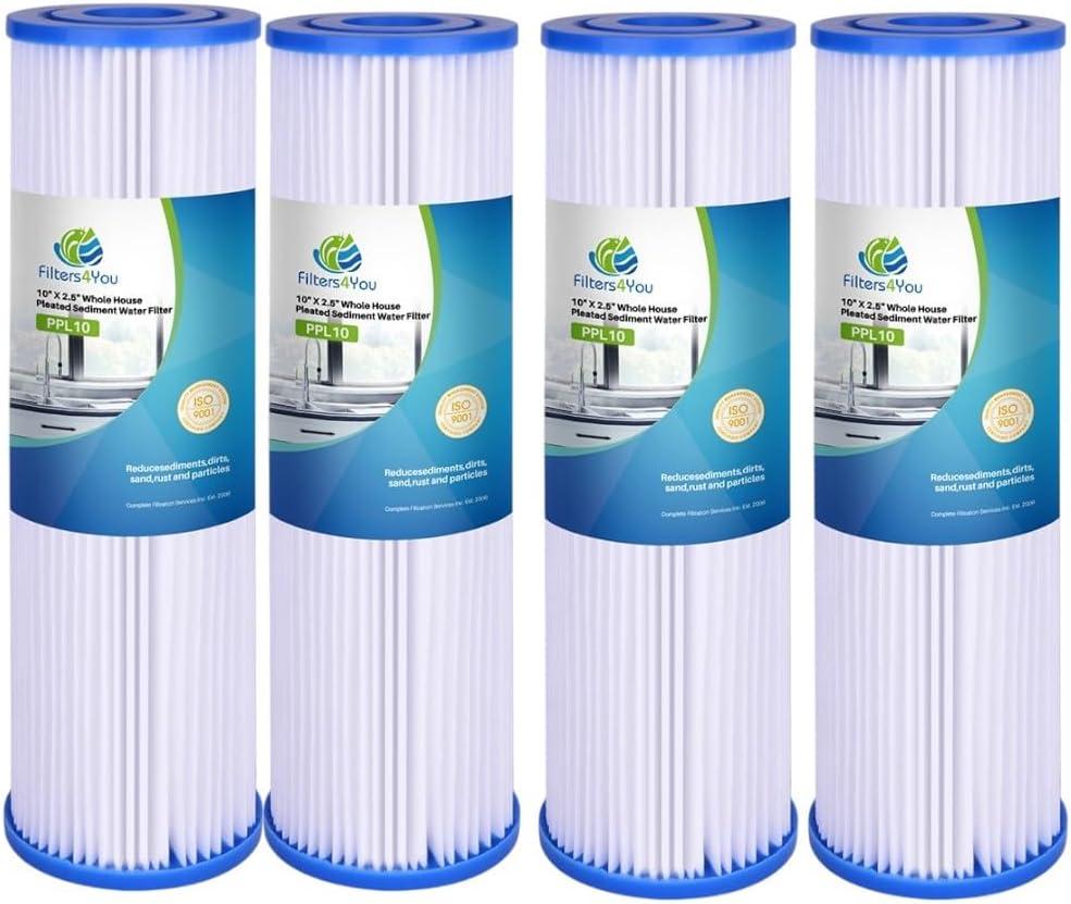 CFS  4 Pack Pleated Polyester Water Filter Cartridges Compatible with W34-PR, WC34-PR, WVC34, Pentek R30 Models  Remove Bad Taste & Odor  Replacement Filter Cartridge  5 Micron  9-3/4" x 2-5/8"