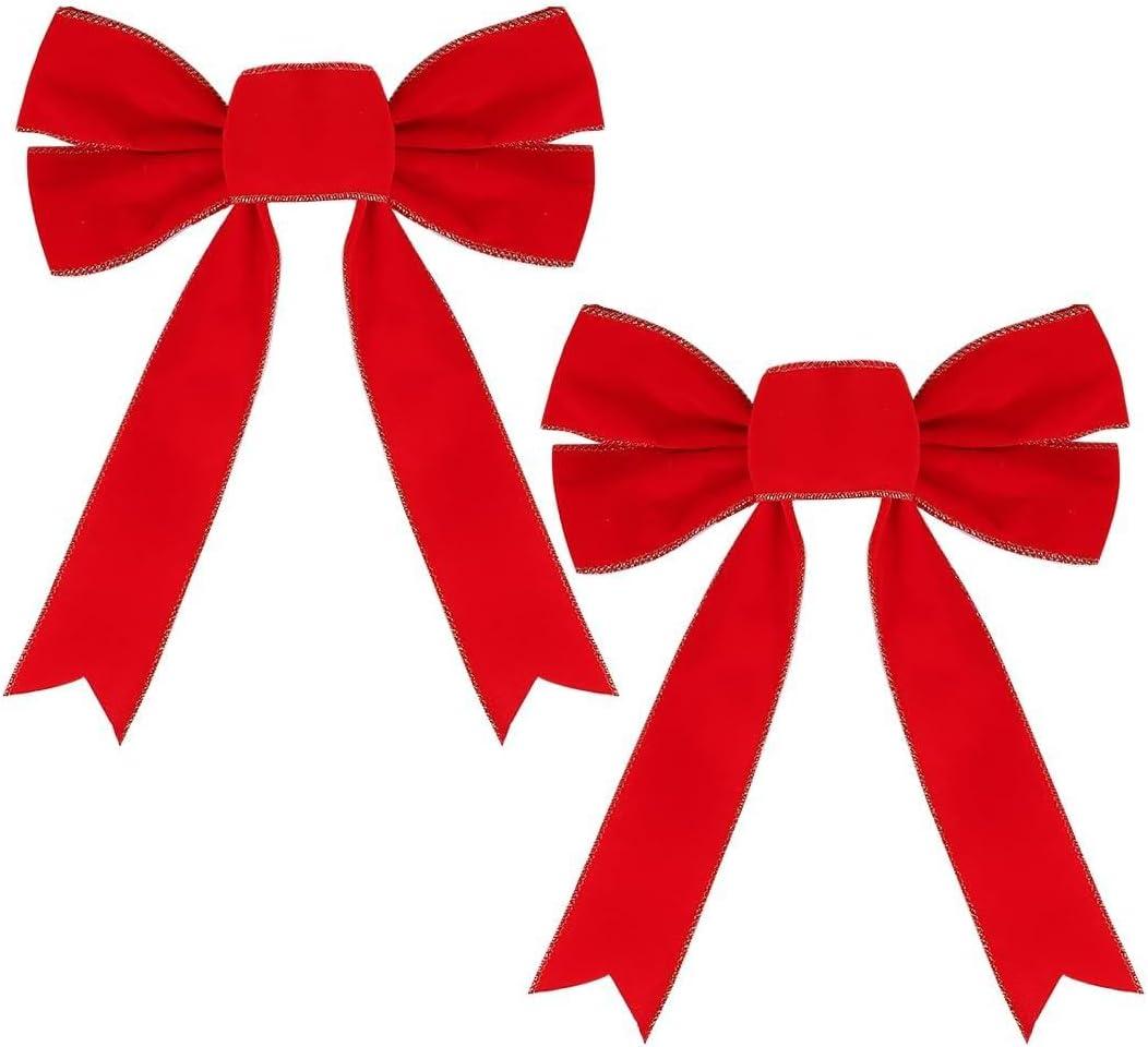 Frekkoy Christmas Bows - 2 Pack Christmas Red Velvet Bows 9''x13'' for Gift Wrapping, Perfect for Tree, Wreath, Gifts & Home Christmas Decorations