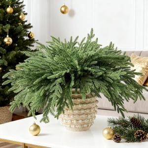 DN DECONATION Artificial Christmas Norfolk Pine Stems, Faux Pine Branches 22.4" 12PCS - Real Touch PE Greenery Fake Pine Needles for Vase Arrangements, Winter, Holiday Indoor Outdoor Home Decor (Set of 12, Green57)