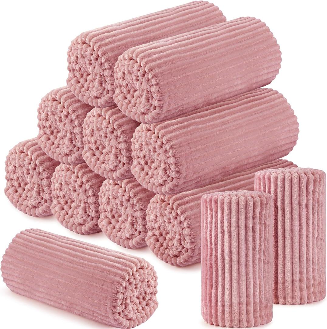 Buryeah 12 Pcs Flannel Throw Blankets Bulk Outdoor Wedding, Dusty Pink, 50 x 60 inch