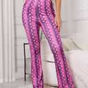 WDIRARA Women's Elastic High Waist Allover Print Floral Bell Bottom Flare Leg Long Pants (XL)