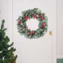 DN DECONATION 20 Inch Lighted Chirstmas Wreaths for Front Door, Artificial Winter Wreath with Lights, Eucalyptus Berry Wreath with Pine Cones for Indoor Outdoor Xmas Wreaths Home Decor