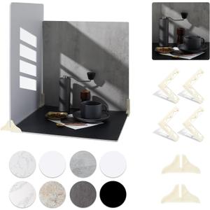 BEIYANG 4PCS 16x16 Inch Backdrop Boards and 1PCS 15x19 Inch Window Shadow Pane, Perfect Backdrop Kit for Small Product Such as Food Drink Make-up Flower, Durable Waterproof