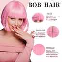 SUKRI Pink Bob Wig With Bangs - Short Straight Bob Bangs Wig, 12Inch Heat Resistant Synthetic Hair, Natural Looking For Daily Party Use