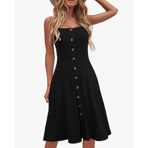 Berydress Women's Casual Beach Summer Dresses 2025 Solid Cotton Flattering A-Line Spaghetti Strap Button Down Midi Sundress, S