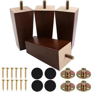 6 Inch Mid-Century Modern Wood Furniture Legs, 4 Pack - Square Brown Couch Legs Replacement Legs for Sofa, Armchair,Table, Dresser, Cabinet, Bed, Chair, Bench, Nightstand and Ottoman