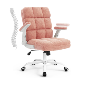 SEATZONE Pink Office Chair Ergonomic Computer Desk Chair with Wheels,Faux Fur Comfy Office Chair for Women and Girls,Teddy Fleece Material, Pink