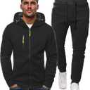 Hakjay Sweatsuits for Men 2 Piece Hoodie Men's Jogging Tracksuit Set Casual Athletic Long Sleeve Outfit Pullover Suit Set (Large, Black)