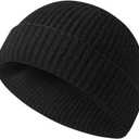 Winter Cropped Knitted Beanie hat for Men and Women (One Size, Black)