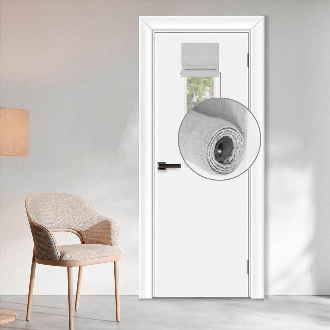 WdFour 100% Blackout Classroom Door Curtains - UV Protection & Privacy, Easy-to-Install Roller Blinds for Windows, (10Wx42L,Light Gray,1 Piece)